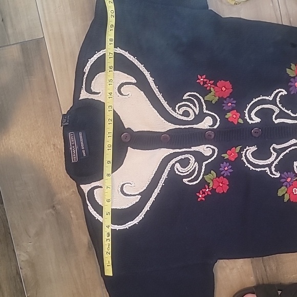 HERMAN GEIST hand embroidered coastal granny cardigan sweater size large blue - Picture 14 of 16